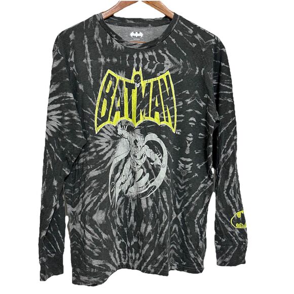 Batman DC Comics Long Sleeve Gray T Shirt Tye Dye Graphics Sz M - Picture 1 of 9